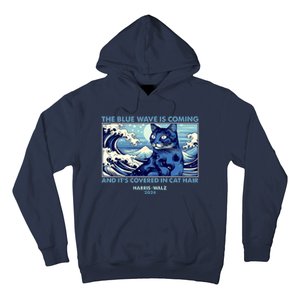 Funny The Blue Wave Is Coming And Its Covered In Cat Hair Harris Walz 2024 Hoodie