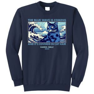 Funny The Blue Wave Is Coming And Its Covered In Cat Hair Harris Walz 2024 Sweatshirt