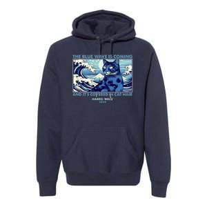 Funny The Blue Wave Is Coming And Its Covered In Cat Hair Harris Walz 2024 Premium Hoodie