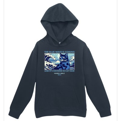 Funny The Blue Wave Is Coming And Its Covered In Cat Hair Harris Walz 2024 Urban Pullover Hoodie