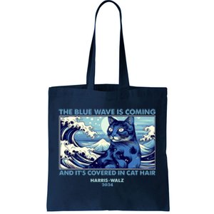 Funny The Blue Wave Is Coming And Its Covered In Cat Hair Harris Walz 2024 Tote Bag