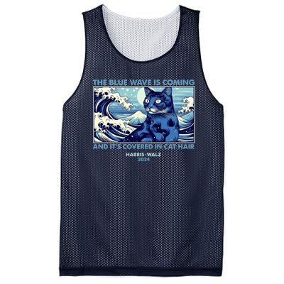 Funny The Blue Wave Is Coming And Its Covered In Cat Hair Harris Walz 2024 Mesh Reversible Basketball Jersey Tank