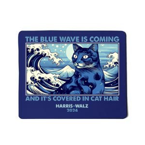 Funny The Blue Wave Is Coming And Its Covered In Cat Hair Harris Walz 2024 Mousepad