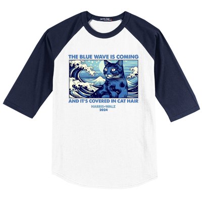 Funny The Blue Wave Is Coming And Its Covered In Cat Hair Harris Walz 2024 Baseball Sleeve Shirt