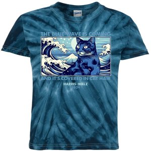 Funny The Blue Wave Is Coming And Its Covered In Cat Hair Harris Walz 2024 Kids Tie-Dye T-Shirt