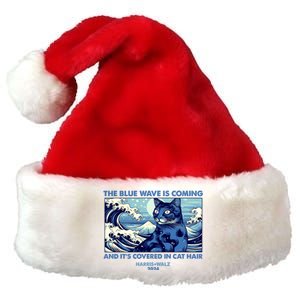 Funny The Blue Wave Is Coming And Its Covered In Cat Hair Harris Walz 2024 Premium Christmas Santa Hat