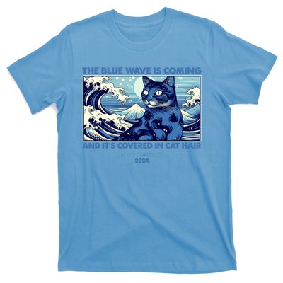 Funny The Blue Wave Is Coming And Its Covered In Cat Hair Harris Walz 2024 T-Shirt