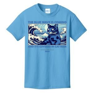 Funny The Blue Wave Is Coming And Its Covered In Cat Hair Harris Walz 2024 Kids T-Shirt