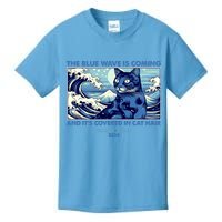 Funny The Blue Wave Is Coming And Its Covered In Cat Hair Harris Walz 2024 Kids T-Shirt