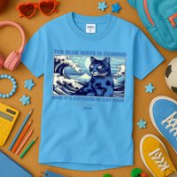 Funny The Blue Wave Is Coming And Its Covered In Cat Hair Harris Walz 2024 Kids T-Shirt