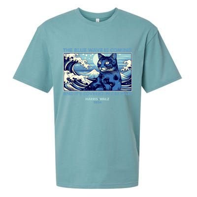 Funny The Blue Wave Is Coming And Its Covered In Cat Hair Harris Walz 2024 Sueded Cloud Jersey T-Shirt