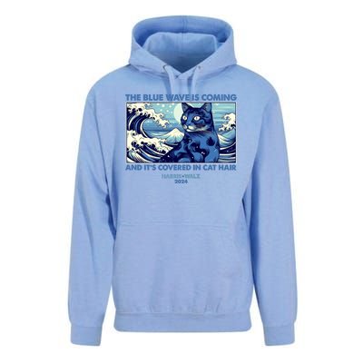 Funny The Blue Wave Is Coming And Its Covered In Cat Hair Harris Walz 2024 Unisex Surf Hoodie