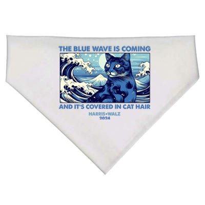 Funny The Blue Wave Is Coming And Its Covered In Cat Hair Harris Walz 2024 USA-Made Doggie Bandana