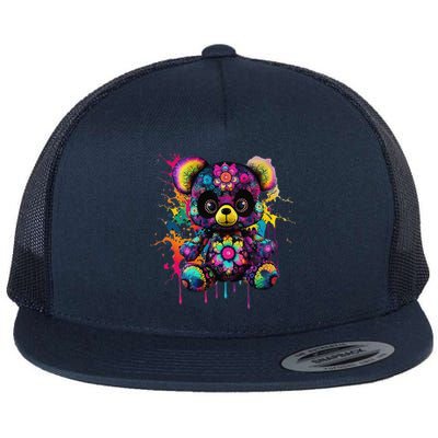 Funny Teddy Bear Hip Hop Colorful Flat Bill Trucker Hat