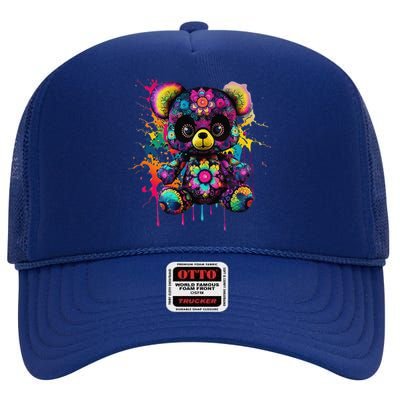 Funny Teddy Bear Hip Hop Colorful High Crown Mesh Back Trucker Hat