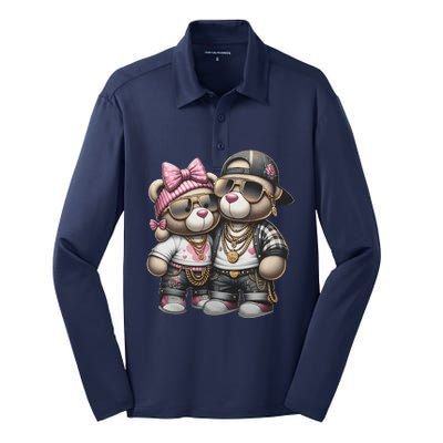 Funny Teddy Bear Hip Hop Colorful Silk Touch Performance Long Sleeve Polo