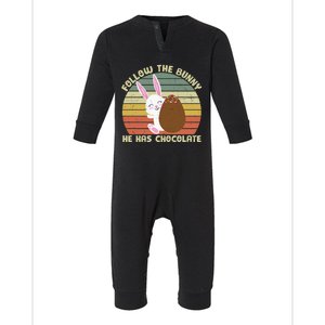 Follow The Bunny He Has Chocolate Funny Easter Egg Gift Infant Fleece One Piece