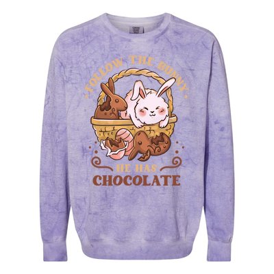 Follow The Bunny He Has Chocolate Sweet Chocolate Funny Gift Colorblast Crewneck Sweatshirt