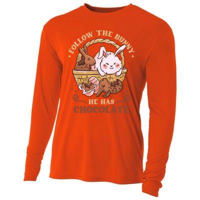 Follow The Bunny He Has Chocolate Sweet Chocolate Funny Gift Cooling Performance Long Sleeve Crew