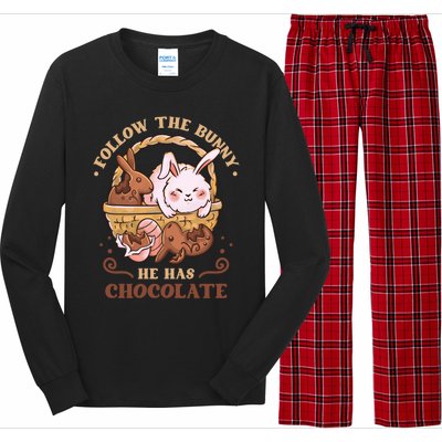 Follow The Bunny He Has Chocolate Sweet Chocolate Funny Gift Long Sleeve Pajama Set