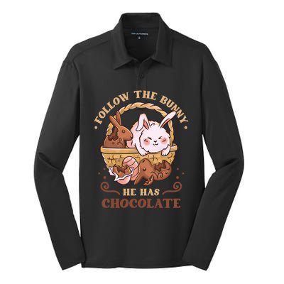 Follow The Bunny He Has Chocolate Sweet Chocolate Funny Gift Silk Touch Performance Long Sleeve Polo