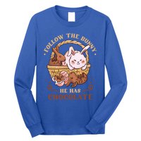 Follow The Bunny He Has Chocolate Sweet Chocolate Funny Gift Long Sleeve Shirt