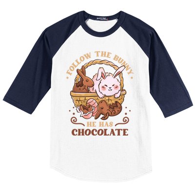 Follow The Bunny He Has Chocolate Sweet Chocolate Funny Gift Baseball Sleeve Shirt