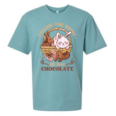 Follow The Bunny He Has Chocolate Sweet Chocolate Funny Gift Sueded Cloud Jersey T-Shirt