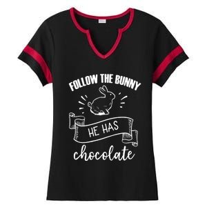 Follow The Bunny He Has Chocolate Wholesome Loving Family Gift Ladies Halftime Notch Neck Tee