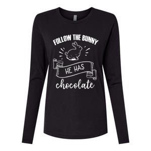 Follow The Bunny He Has Chocolate Wholesome Loving Family Gift Womens Cotton Relaxed Long Sleeve T-Shirt