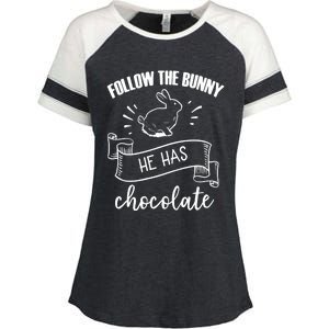 Follow The Bunny He Has Chocolate Wholesome Loving Family Gift Enza Ladies Jersey Colorblock Tee