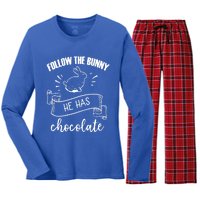 Follow The Bunny He Has Chocolate Wholesome Loving Family Gift Women's Long Sleeve Flannel Pajama Set 