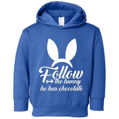 Follow The Bunny He Has Chocolates Gift Funny Easter Gift Toddler Hoodie