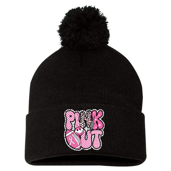 Football Team Breast Cancer Awareness Month Pom Pom 12in Knit Beanie