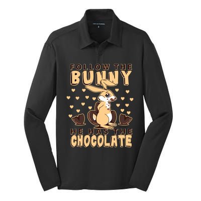 Follow The Bunny He Has The Chocolate Gift Easter Bunny Gift Silk Touch Performance Long Sleeve Polo