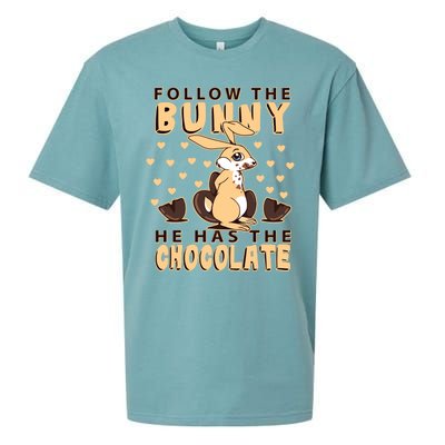 Follow The Bunny He Has The Chocolate Gift Easter Bunny Gift Sueded Cloud Jersey T-Shirt