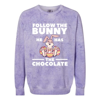 Follow The Bunny He Has The Chocolate Christian Bible Easter Great Gift Colorblast Crewneck Sweatshirt