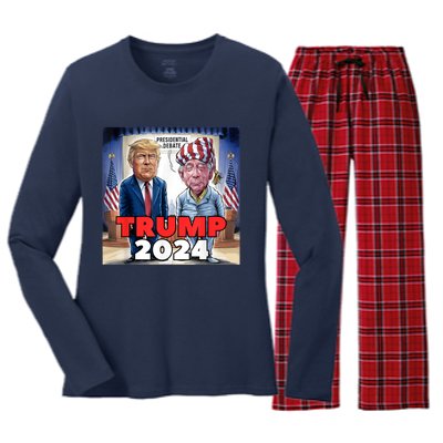 Funny Trump Biden Presidential Election Debate 2024 Women's Long Sleeve Flannel Pajama Set 