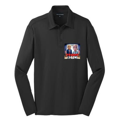 Funny Trump Biden Presidential Election Debate 2024 Silk Touch Performance Long Sleeve Polo