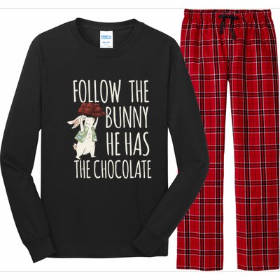 Follow The Bunny He Has The Chocolate Design Cool Gift Christ Easter Gift Long Sleeve Pajama Set