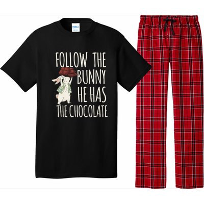 Follow The Bunny He Has The Chocolate Design Cool Gift Christ Easter Gift Pajama Set