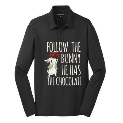 Follow The Bunny He Has The Chocolate Design Cool Gift Christ Easter Gift Silk Touch Performance Long Sleeve Polo