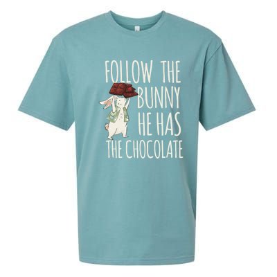 Follow The Bunny He Has The Chocolate Design Cool Gift Christ Easter Gift Sueded Cloud Jersey T-Shirt