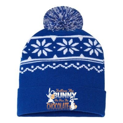 Follow The Bunny He Has The Chocolate Easter Day Eggs Rabbit Gift USA-Made Snowflake Beanie