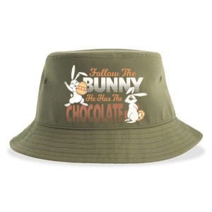 Follow The Bunny He Has The Chocolate Easter Day Eggs Rabbit Gift Sustainable Bucket Hat