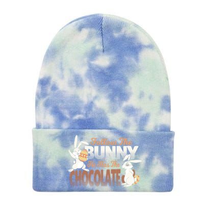 Follow The Bunny He Has The Chocolate Easter Day Eggs Rabbit Gift Tie Dye 12in Knit Beanie