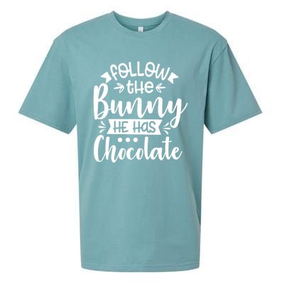 Follow The Bunny He Has The Chocolate Great Gift Sueded Cloud Jersey T-Shirt