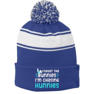 Forget The Bunnies IM Chasing Hunnies Stripe Pom Pom Beanie