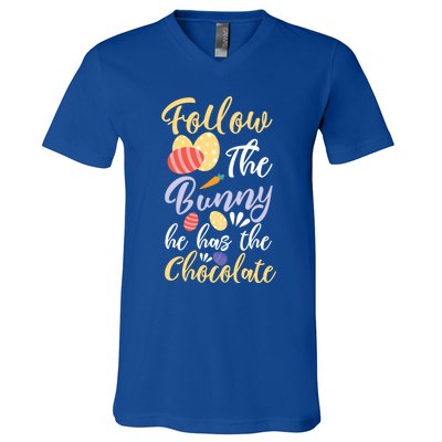 Follow The Bunny He Has The Chocolate Gift V-Neck T-Shirt