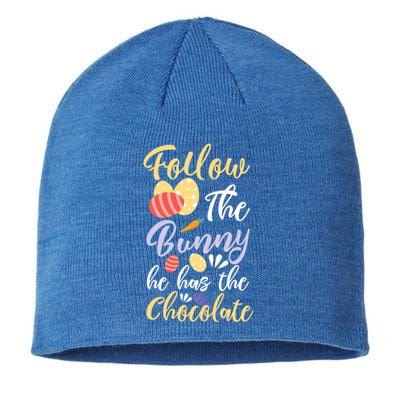 Follow The Bunny He Has The Chocolate Gift Sustainable Beanie